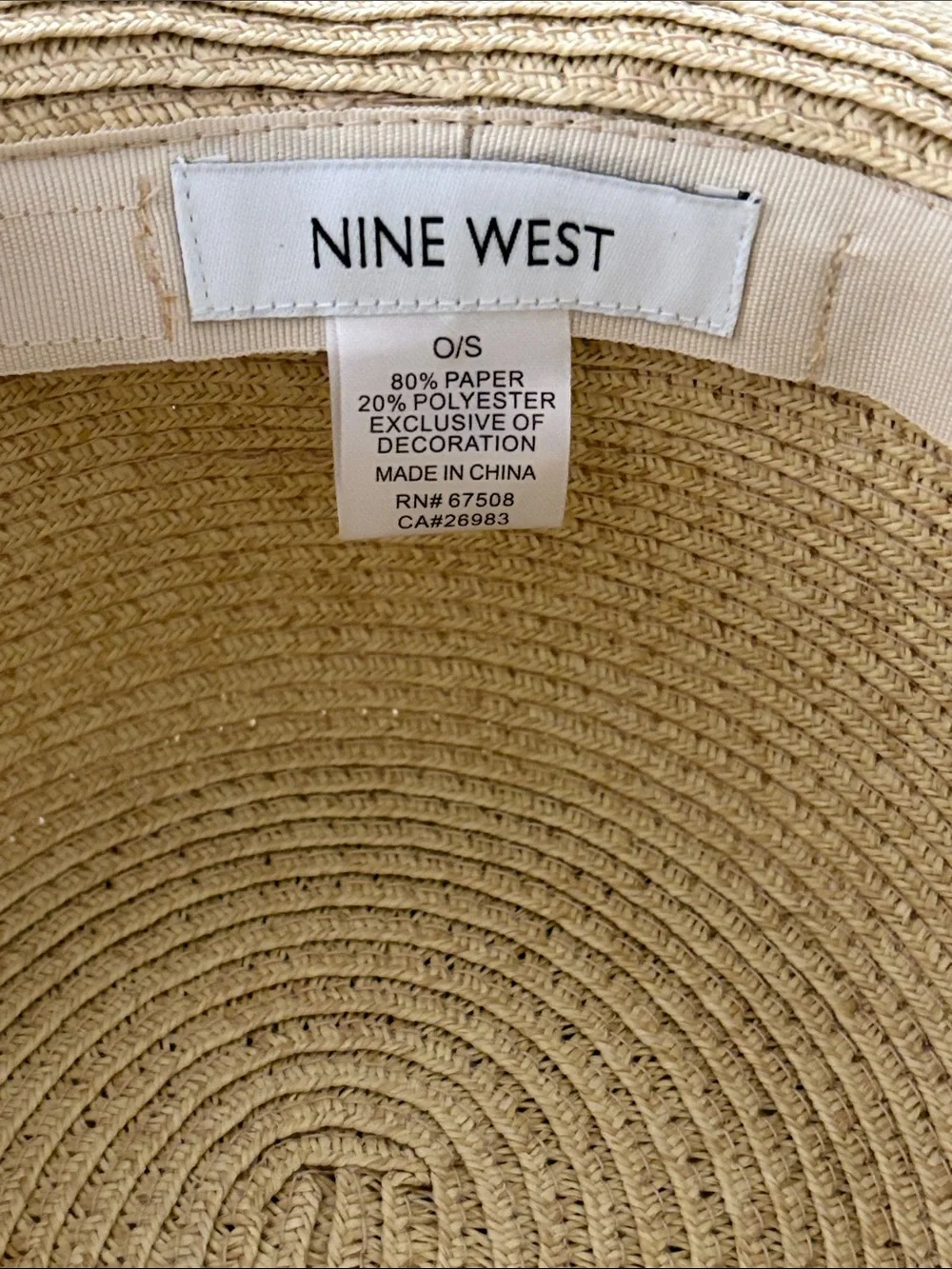 Nine West Straw Sun Hat with Cream Ribbon Bow